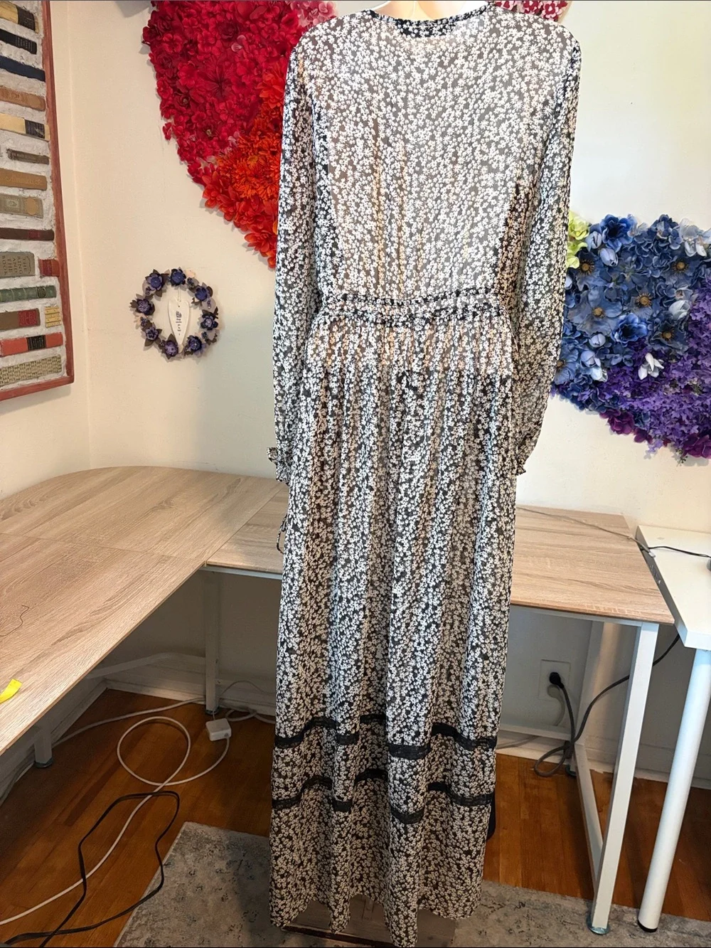 Zara Boho Floral Maxi Dress Sheer ( no slip)